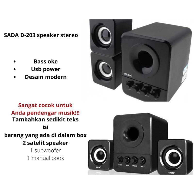 *COD* Speaker SADA 203 Speaker Stereo 2.1 With Subwoofer &amp; Usb power