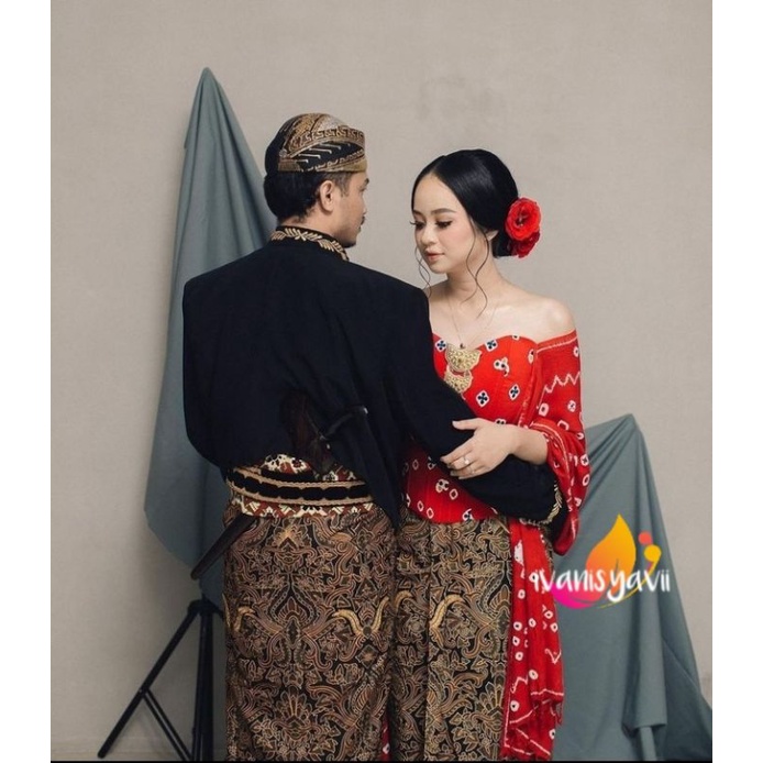 Baju Couple Adat Jawa/ Baju Prewed, Basahan Motif Jumputan