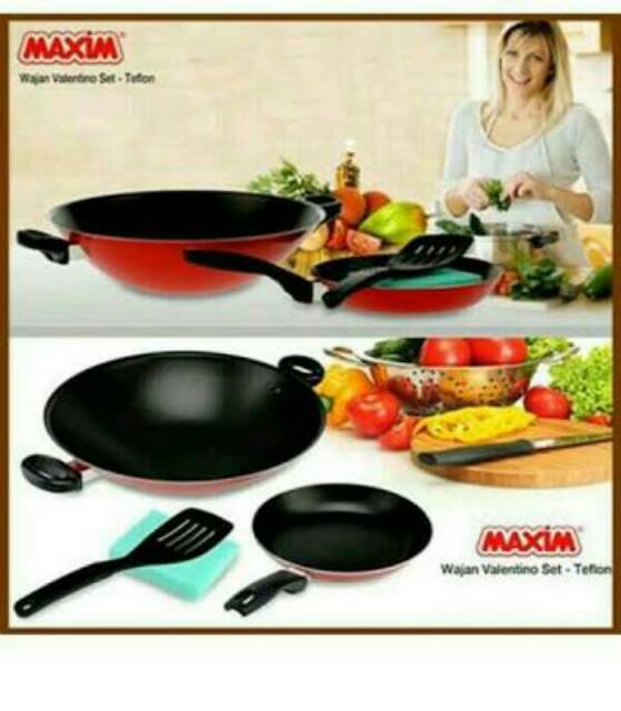 Maxim Valentino SET PANCI: Wajan + Teflon + Spatula + Sponge