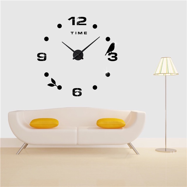 Jam Dinding DIY Giant Wall Clock Quartz Creative Design Model Burung  - Black