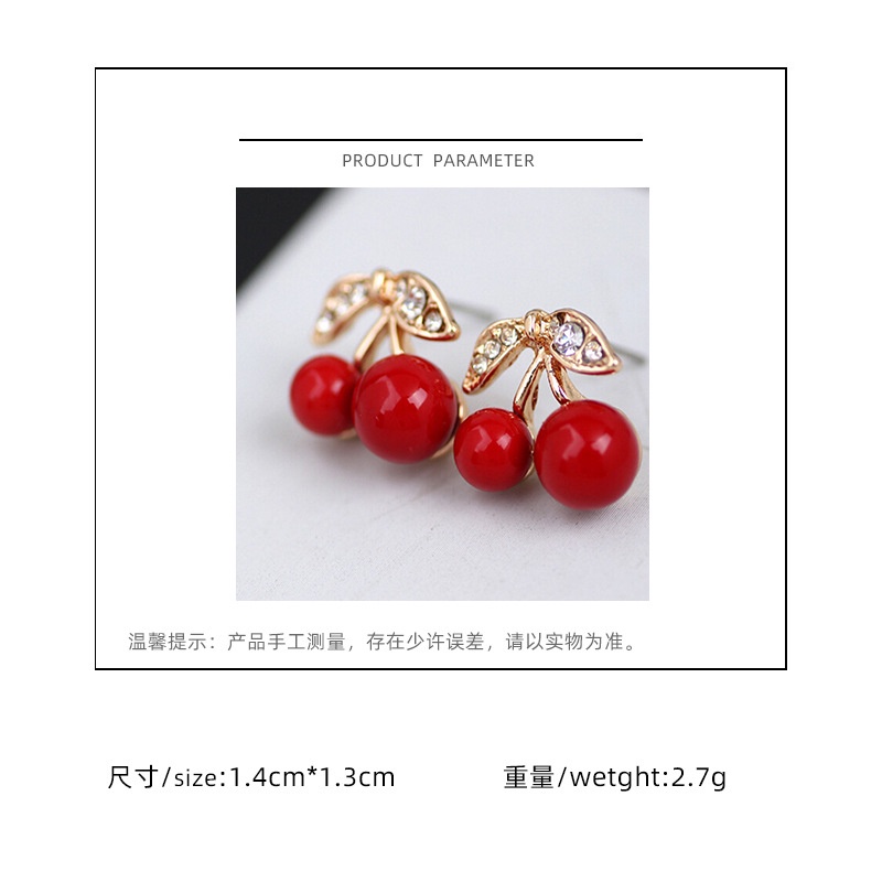 Japanese style cute red cherry stud anting-anting berlian imitasi anting-anting Dongdaemun ornamen a