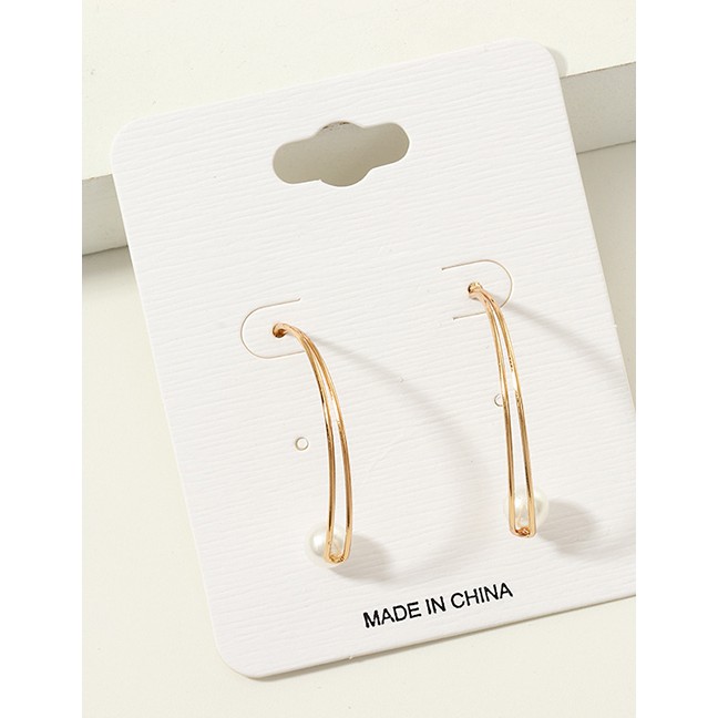 LRC Anting Tusuk Fashion Gold Metal C-shaped Pearl Stud Earrings F61523