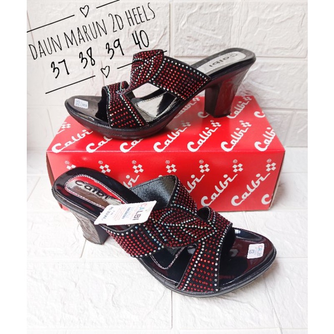 [PROMO TAHUN BARU] SANDAL WANITA CALBI HEELS / SANDAL PESTA-Merah silver 2D heel