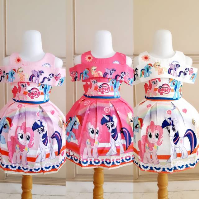 GA2680 LITTLE PONY SABRINA DRESS ULANG TAHUN ANAK KUDA PONI MURAH PINK KUNING IMPORT LUCU