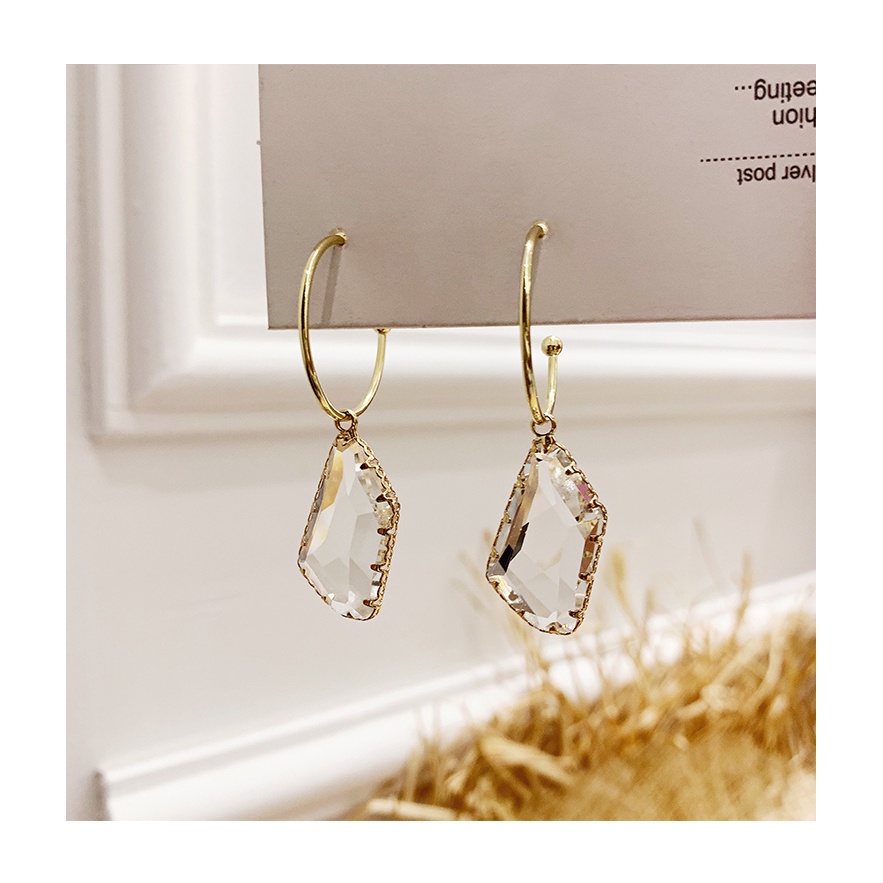 Anting 925 Silver Bentuk C-Ring Aksen Kristal Gaya Korea Untuk Wanita