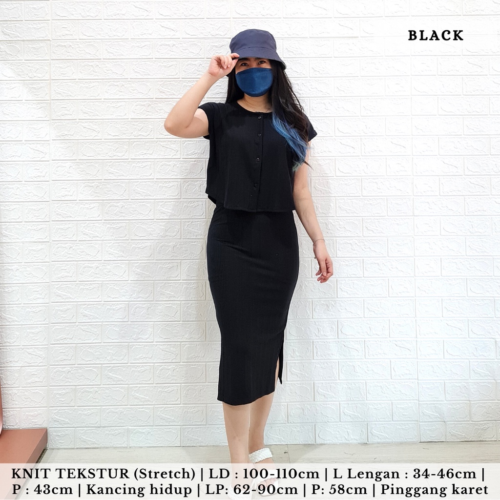 !! PO READY AKHIR JUNI !! 4401 KATLYA BUTTON KNIT SET ROK-BLACK PO