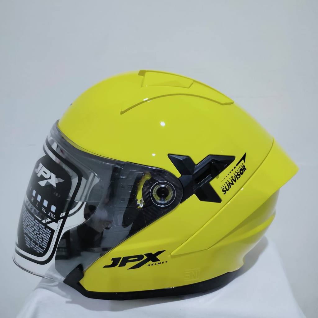 Jual HELM JPX NOVA X SOLID YELLOW LEMON DOUBLE VISOR HALF FACE / HELM