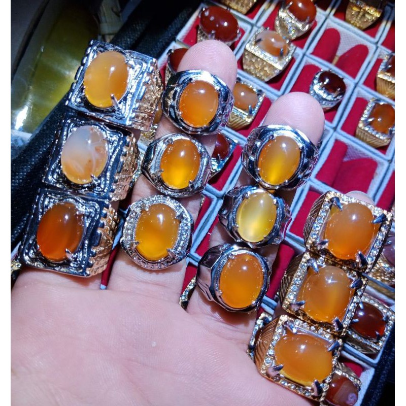 20 Pcs Batu Akik Asli + Ring Titanium + Kotak Cincin / 1 Kodi Cincin Batu Akik