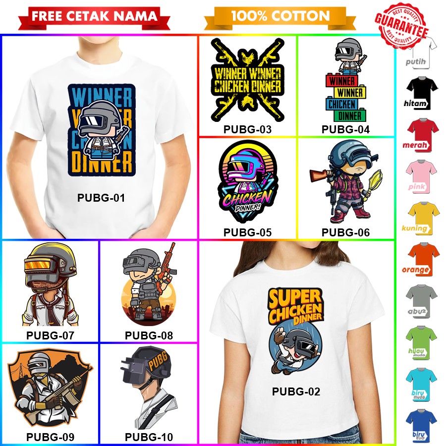 [FREE NAMA!!] Baju Kaos ANAK DAN DEWASA PUBG BANYAK MOTIF