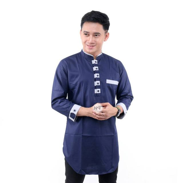 KURTA PRIA LENGAN PANJANG BAJU  KOKO  DEWASA  WARNA  BIRU 