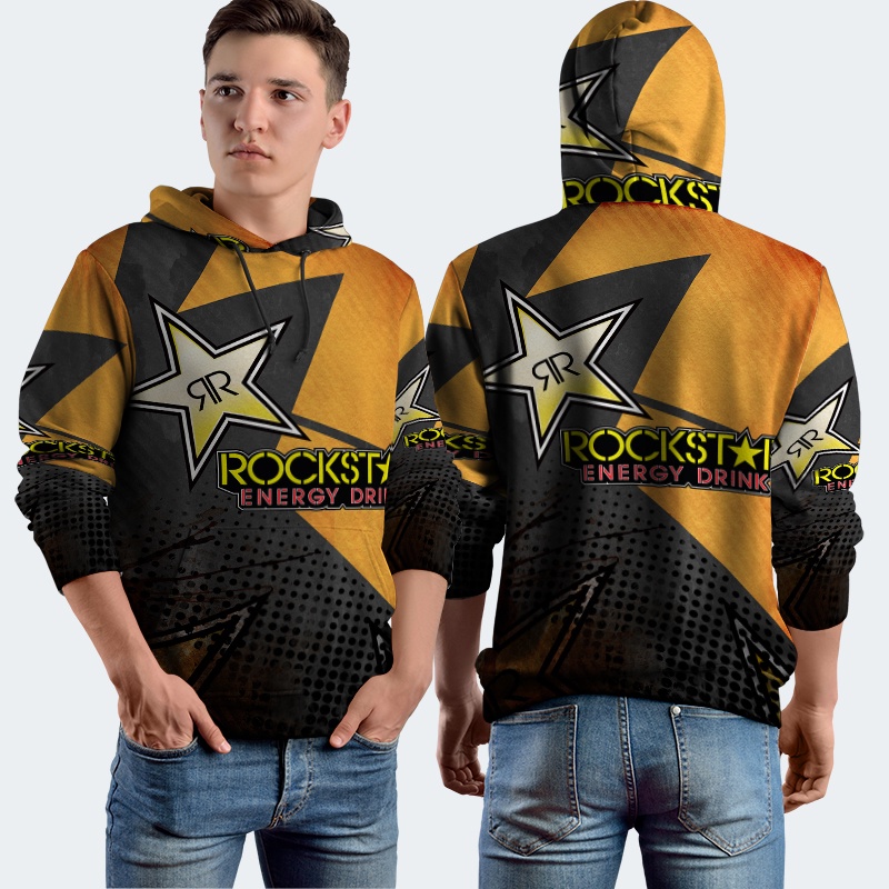 Jaket Hoodie Fullprint Rockstar Energy Drink Bahan Polyester Jersey