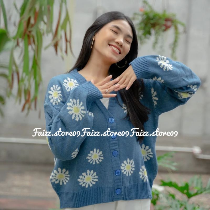 RISA CARDIGAN RAJUT MOTIF BUNGA/CARDIGAN KNIT CROP TOP WANITA PREMIUM