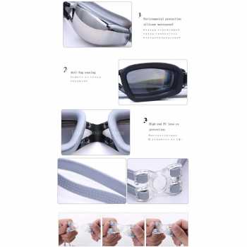 Kacamata Renang Lensa Cermin Dewasa Anti Fog UV Protection / Kacamata Renang Lensa Miror Desain Elegan / Swimming Goggles Original Karet Mosaic Gesper Kuat Free Pelindung Kuping Anti Bising Anti Air Nyaman Digunakan Tidak Mudah Lepas - Awet - Tahan Lama