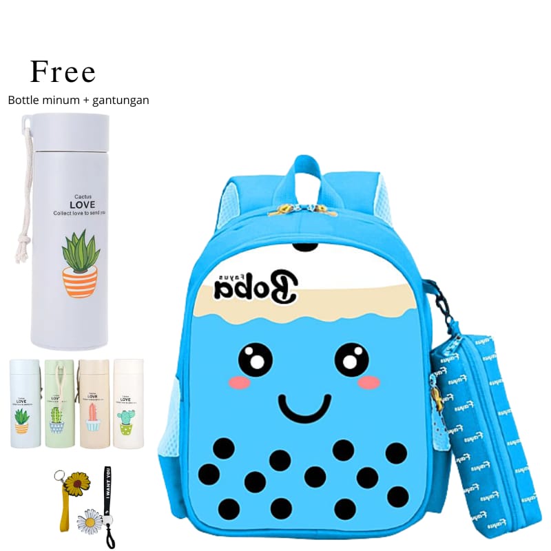 Ransel Anak Motif Boba Free Botol Minum/New Tas Ransel Pria RDN 015 Distro Bandung Ransel Punggung Backpack Cowok Keren Sek BRAN NB-Tp F7B5