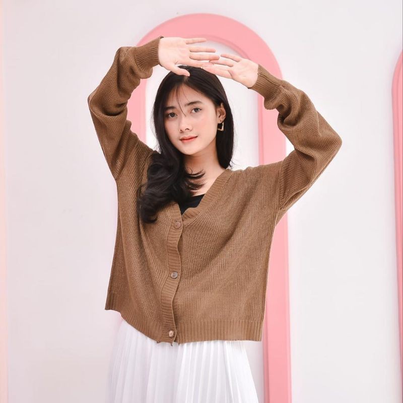 CARDIGAN OUTHER CARDIE - PREMIUM RAJUT - WOLLY CROPE - CLARISSA KNITE CARDY - SHIREN CARDY-Bronze