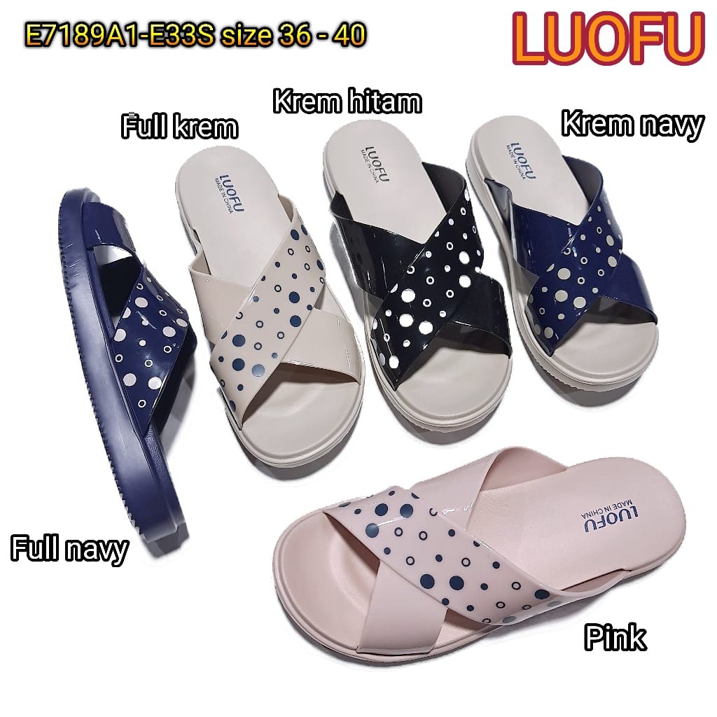 jelly sandal wanita luofu sendal karet silang cewek slop import E7189A1-E33S