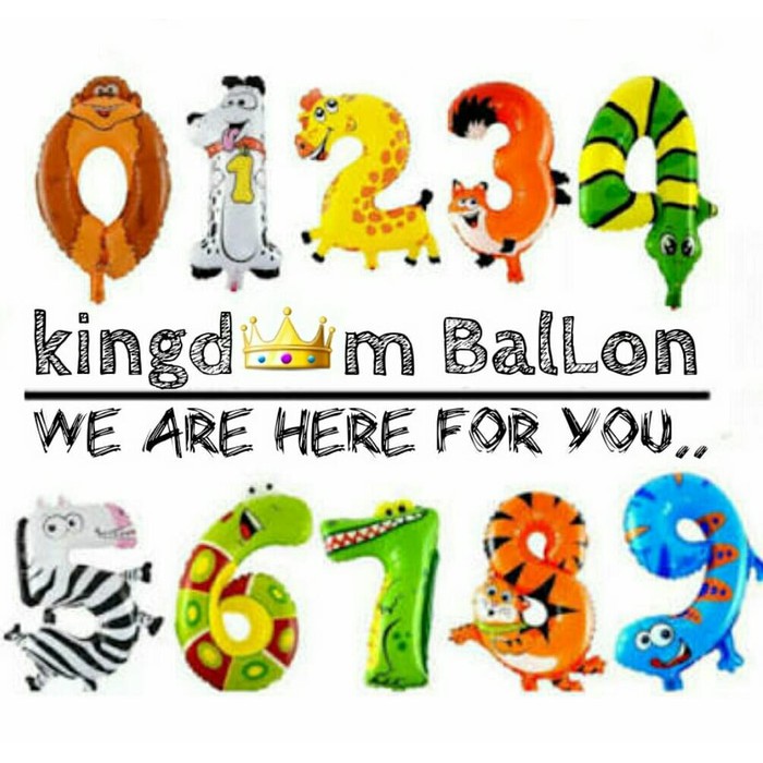 Balon Foil Angka Hewan / Balon Angka / Balon Foil Angka