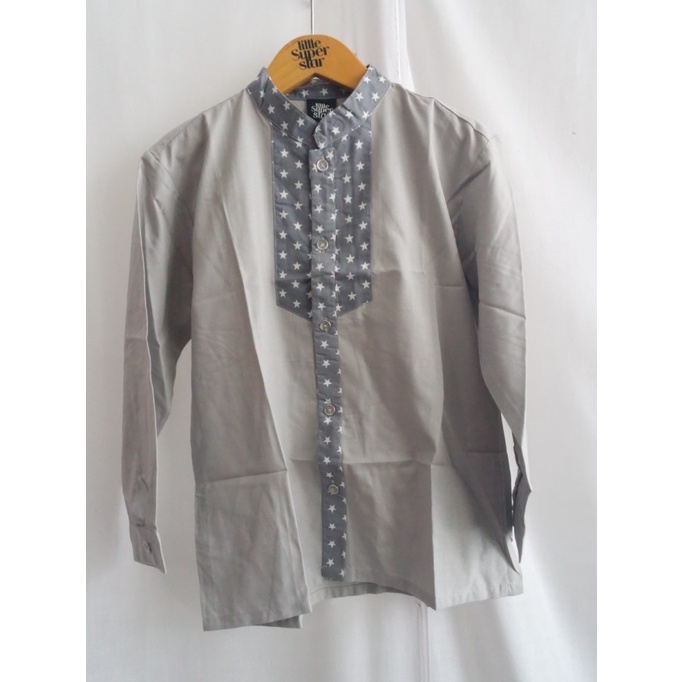 Baju Koko 2Tone Star Anak / Baju Koko Anak / Rama Shirt Abu Bintang / Baju Koko Abu Motif Bintang
