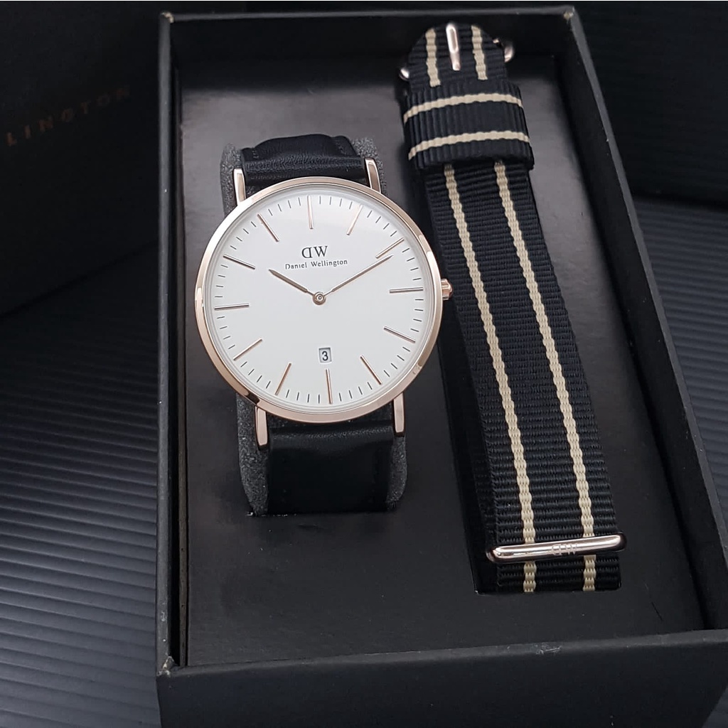 JAM TANGAN PRIA DW KULIT PREMIUM CLASSIC ELEGAN DAPAT 2 TALI KANVAS INCLUDE BOX || JAM TANGAN FASHIO