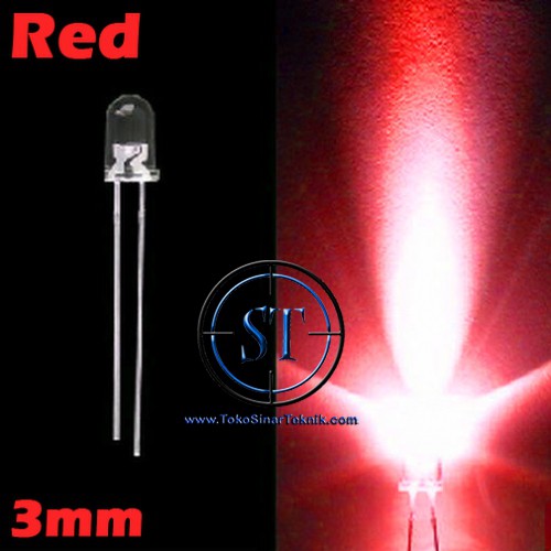 10pcs LED Putih = Merah 3mm Super Bright Clear Red Lampu Senter input DC 2,1V isi 10 Buah