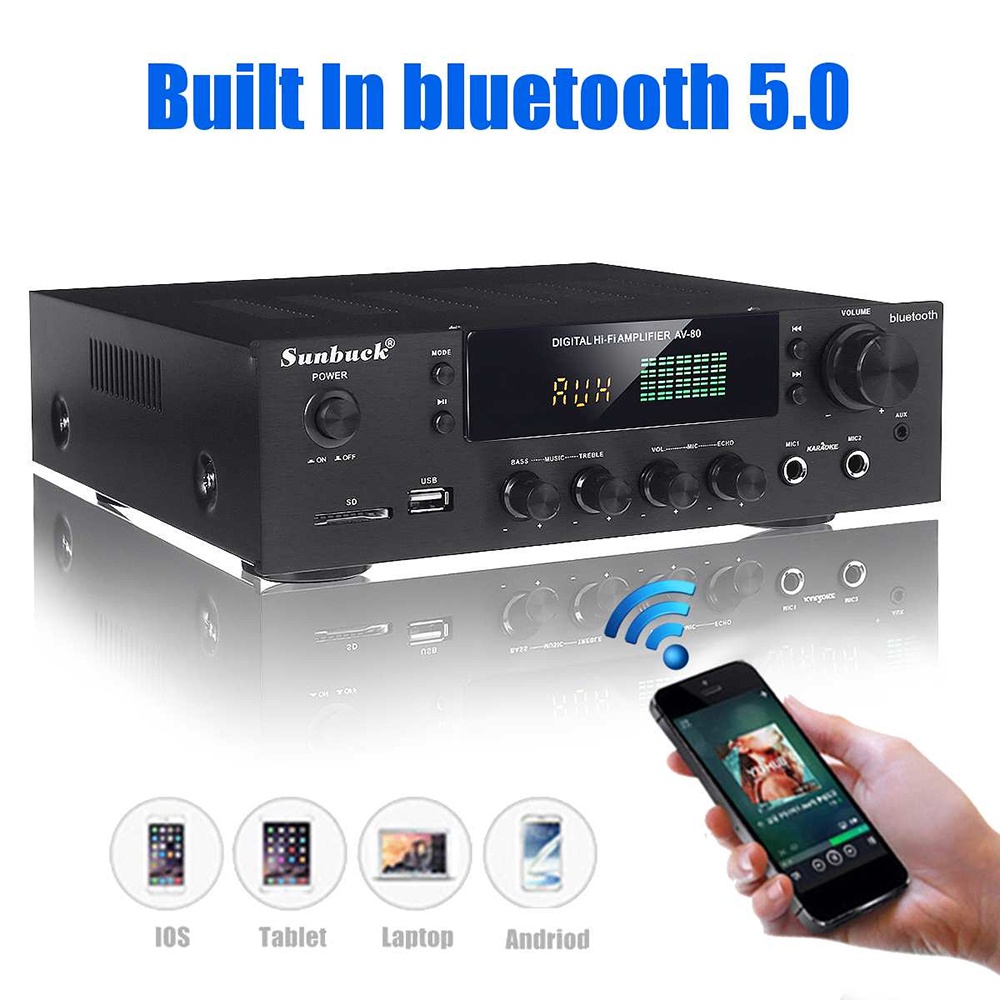 Sunbuck Audio Amplifier Bluetooth EQ Karaoke Home Theater FM Radio 200W - AV-80 - Black - 4PSK03BK