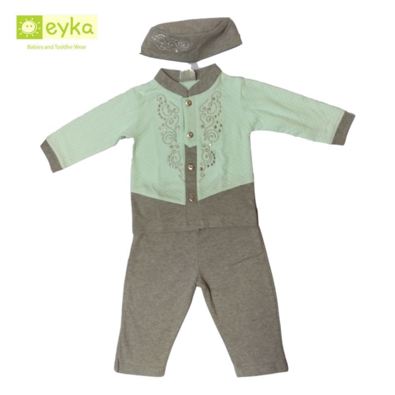 BARU Koko Bayi Anak Mint Eyka Ori Murah- Setelan Baju Muslim Anak Cowok Celana Peci Baju Aqiqah Baju