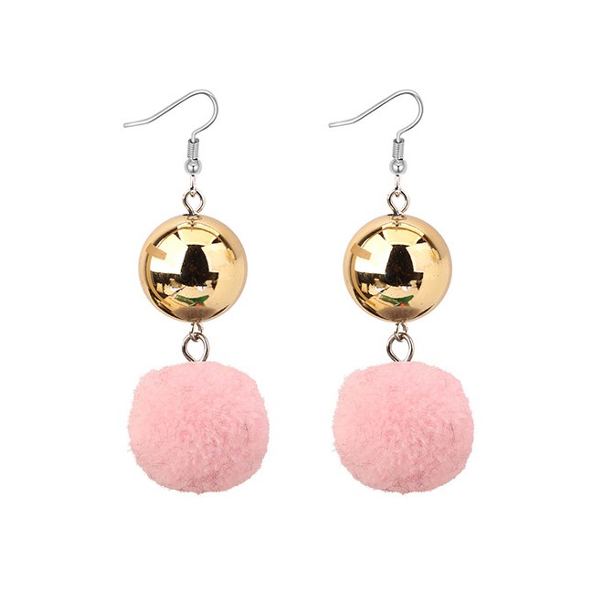 LRC Anting Gantung Elegant Fuzzy Ball Decorated Pom Earrings