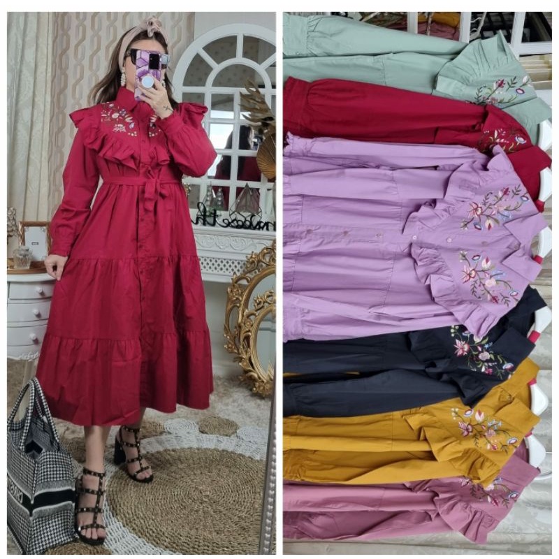 Meijiwang Midi Dress Katun Import Premium