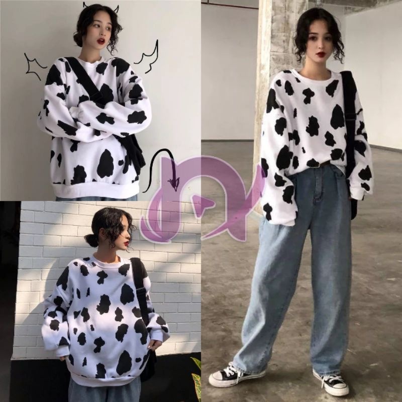 SWEATER CORAK SAPI OVERSIZE / COW MOO FULL PRINT BAHAN BABYTERRY