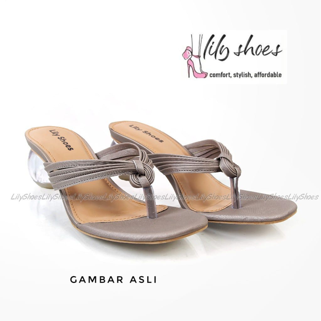 SARAH - Lily Shoes Sandal wanita block heel / hak kaca bulat model jepit casual real pict-8