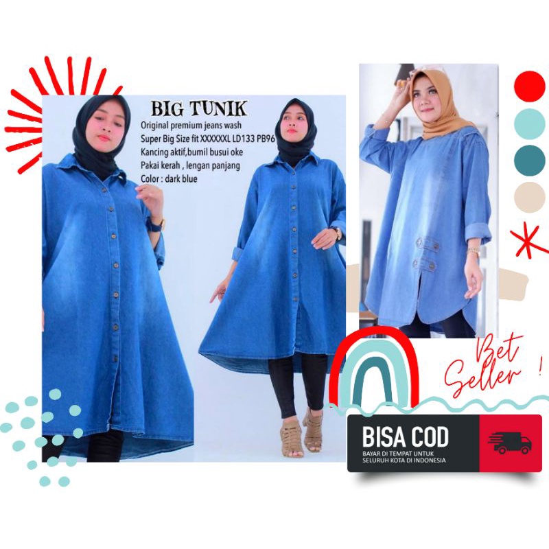 TUNIK WANITA JUMBO TERBARU | TUNIK JEANS WANITA BIG SIZE