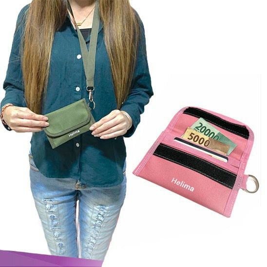 Bagque  DOMPET SAKO GRID HELIMA 2 SLOT CANVAS IMPORT TERMURAH SAKO WALLET WANITA NAME TAG BATAM 7777
