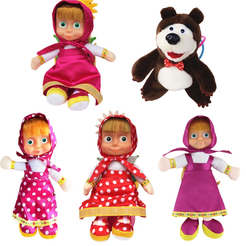 Mainan 22cm/27cm Masha And The Bear Big Eyes Doll Movement Models Speak And Sing