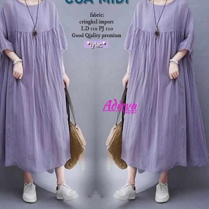 (SALE) Coa Midi Dress || Party Dress Midi Cringkel Import Premium ||  Pakaian Pesta Kasual