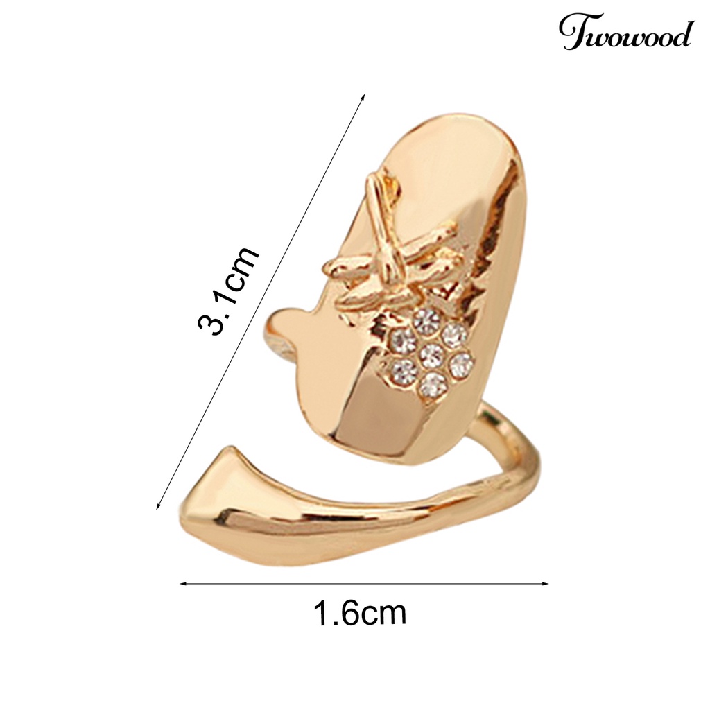 Twowood 1Pc Cincin Kuku Bahan Alloy Hias Berlian Imitasi Untuk Pesta