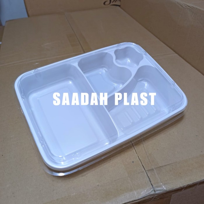 PALING LARIS - MIKA BENTO 4 SEKAT - PUTIH / TRAY BENTO / BOX BENTO / KOTAK MAKAN - BENTO PUTIH