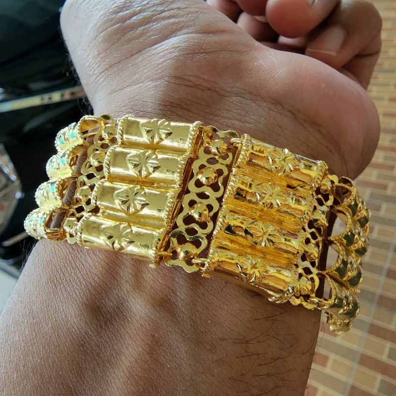 gelang lebar lapis emas 24k