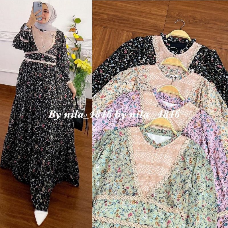 GAMIS DRESS LESTY MOTIF BUNGA KECIL BRUKAT RENDA MEIJIWANG BEST SELLER