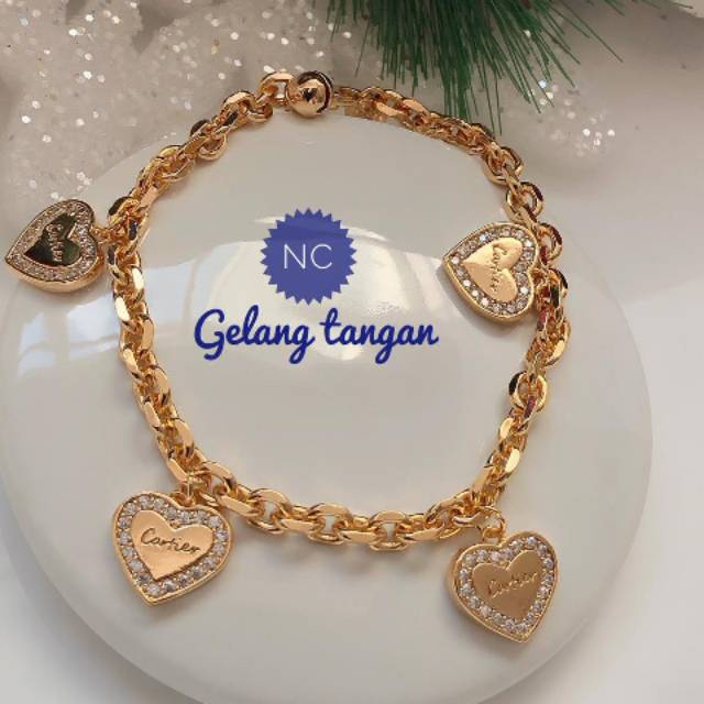(JUL) Set Perhiasan Lapis Emas Xuping Gelang Rantai Cartier Love Hati Permata Gold Mewah Titanium