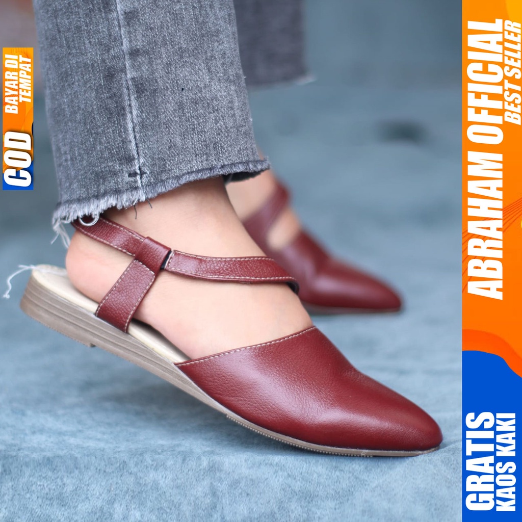 BALLERIA Sepatu Flat Wanita Sepatu Slip On Wanita FlatShoes Slop Kulit Asli Sepatu Kerja Cewe/Cewek