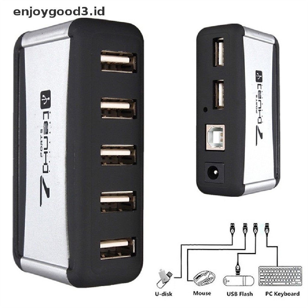 Hub 7 Port Usb Kecepatan Tinggi Dengan Kabel Adapter Eu / Us Plug Untuk Pc Laptop