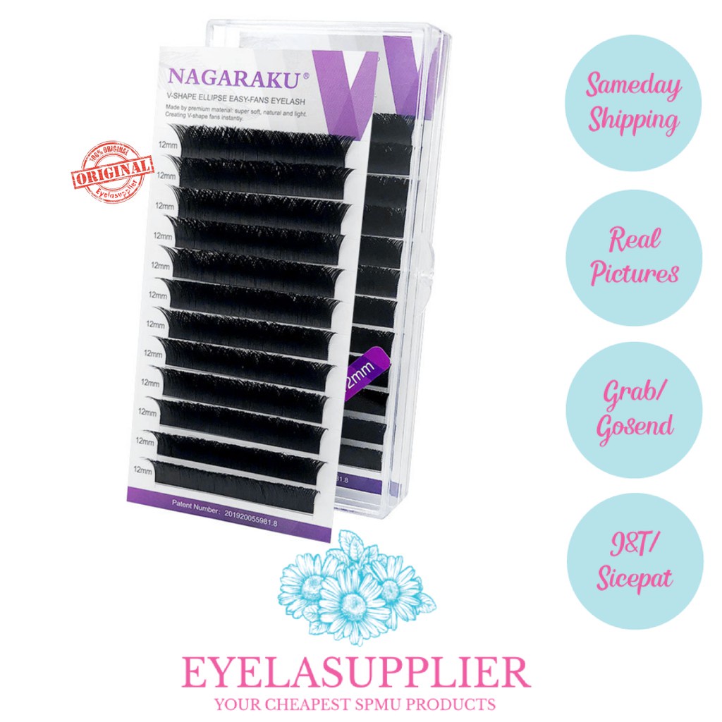 Nagaraku V-Shape Ellipse Easy Fans Eyelash Extension Russian Volume Tanam Double Bulumata 0.15 V