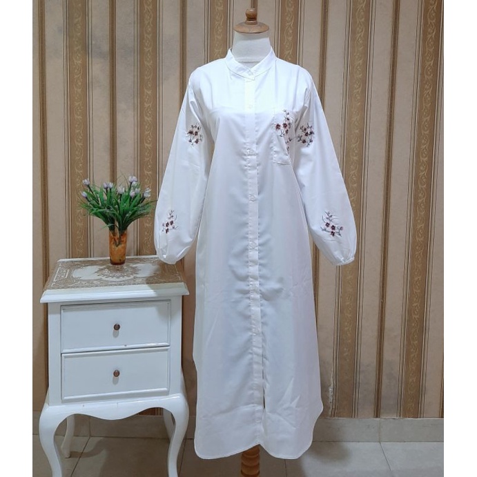 Long Tunic Putih Bordir Bunga | Atasan Wanita Tunik Putih Toyobbo