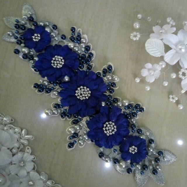 Headpiece hairpiece rambut aksesoris jilbab hijab iner pesta wisuda pengantin wedding biru silver