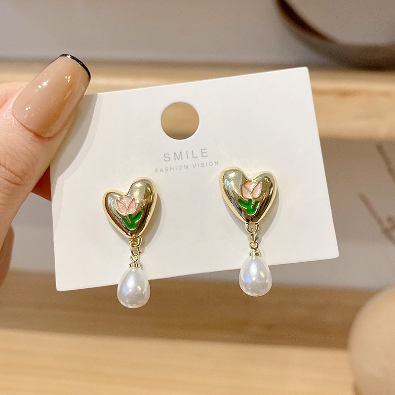 Anting Tusuk Gantung Sterling Silver 925 Desain Bunga Hias Mutiara Untuk Wanita