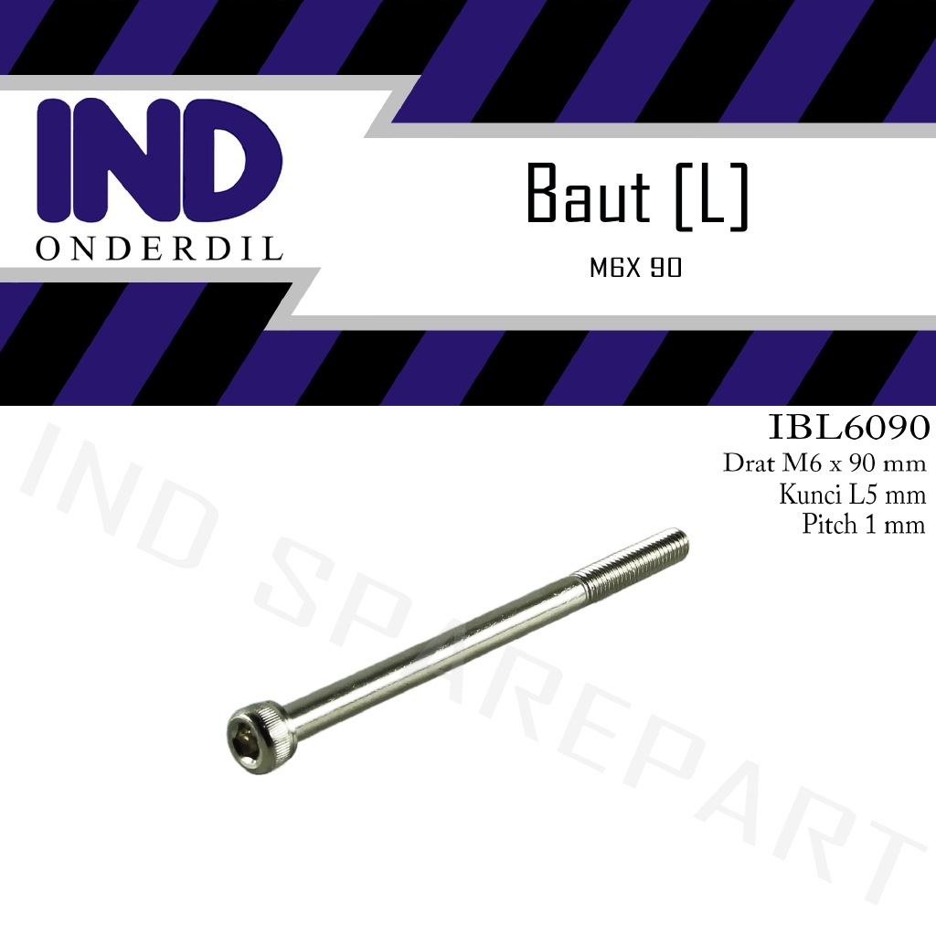 Baut-Baud-Bolt L-L5 M6x90-6X90-M 6 x 90 Kunci-K 5 P-Pitch 1