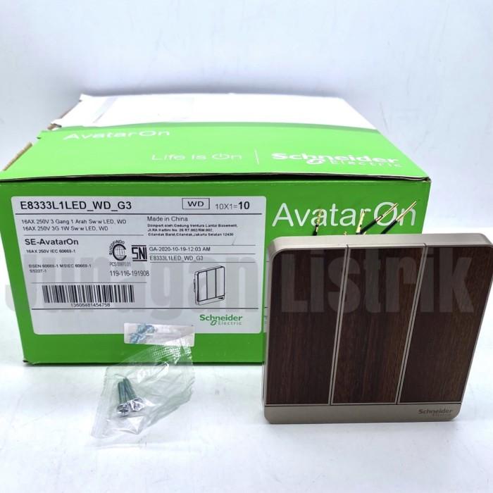 Saklar Saklar 3 Gang Triple Avatar On Wood Kayu Schneider E8333L1Led_Wd_G3