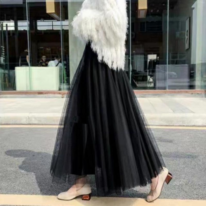 (Bisa cod) Rok tutu panjang import / Rok panjang / Rok tutu belah 8-Hitam 1659