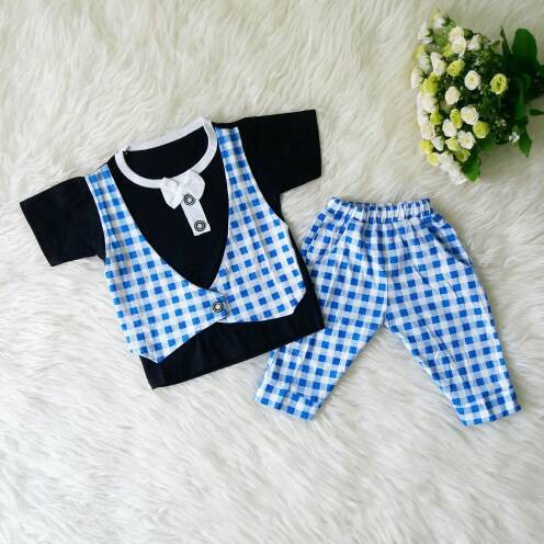 SET ANAK DASI ROMPI KOTAK BIRU