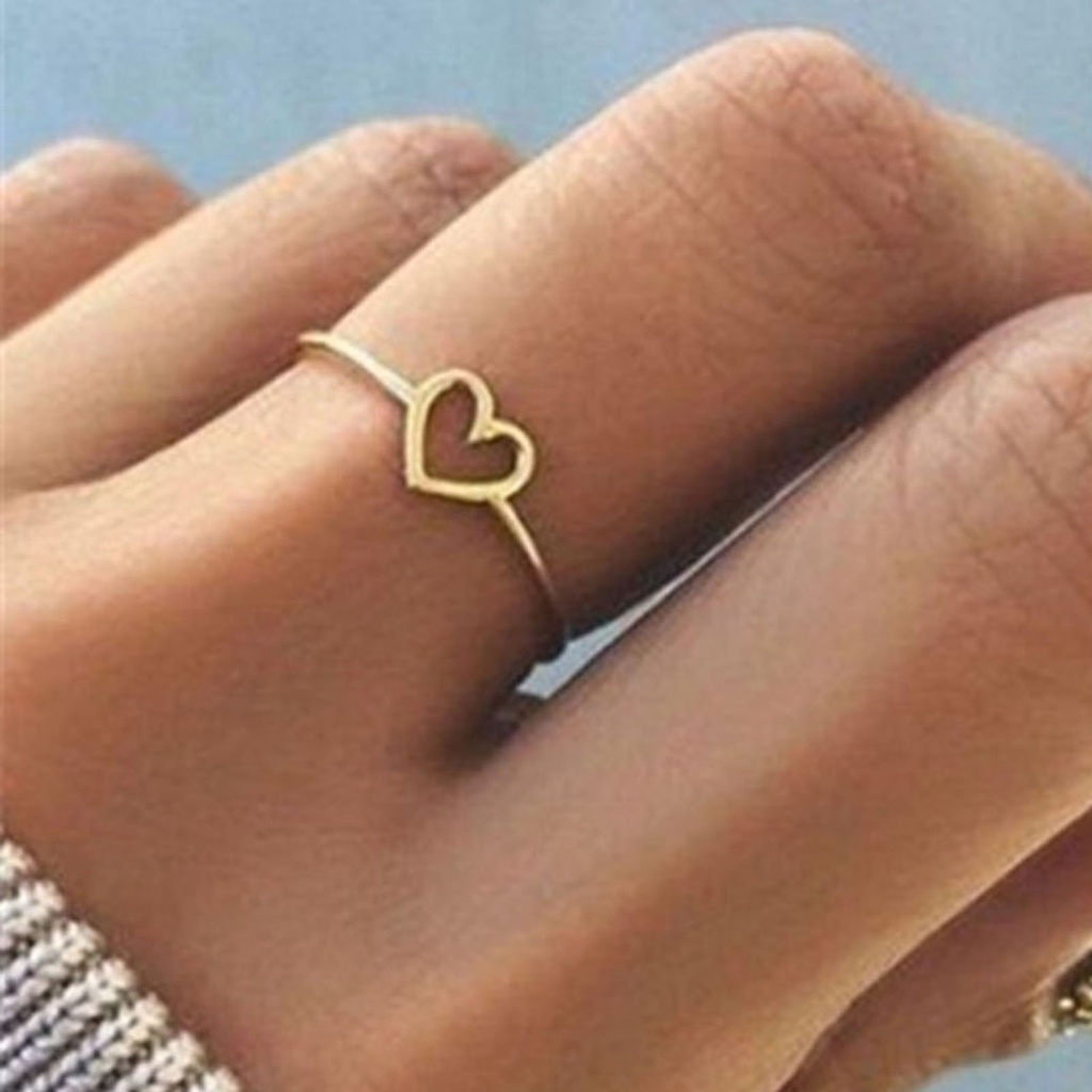 Hu Hu Hu Hu Hu Alat Bantu Pasang Kacamata♡ Cincin Bentuk Hati Model Hollow Bahan Alloy Untuk Wanita